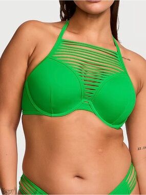Victoria's Secret Bright Green High Neck Strappy Bikini Top